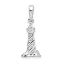 De-Ani Sterling Silver Rhodium-plated Polished 3D Cape Hatteras Lighthouse Pendant QC9881