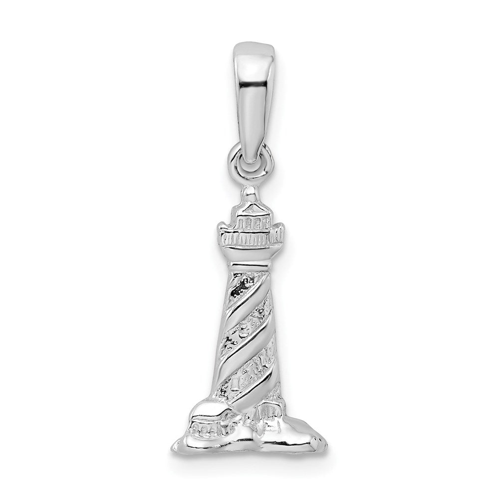 De-Ani Sterling Silver Rhodium-plated Polished 3D Cape Hatteras Lighthouse Pendant QC9881
