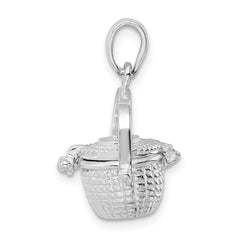 De-Ani Sterling Silver Rhodium-Plated 3D Moveable Large Nantucket Basket Pendant QC9883