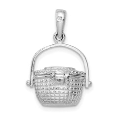 De-Ani Sterling Silver Rhodium-Plated 3D Moveable Large Nantucket Basket Pendant QC9883