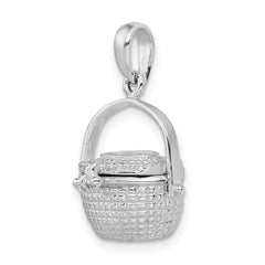 De-Ani Sterling Silver Rhodium-Plated 3D Moveable Large Nantucket Basket Pendant QC9883