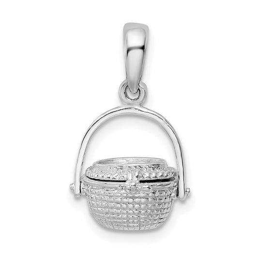De-Ani Sterling Silver Rhodium-Plated 3D Moveable Nantucket Basket Pendant QC9884