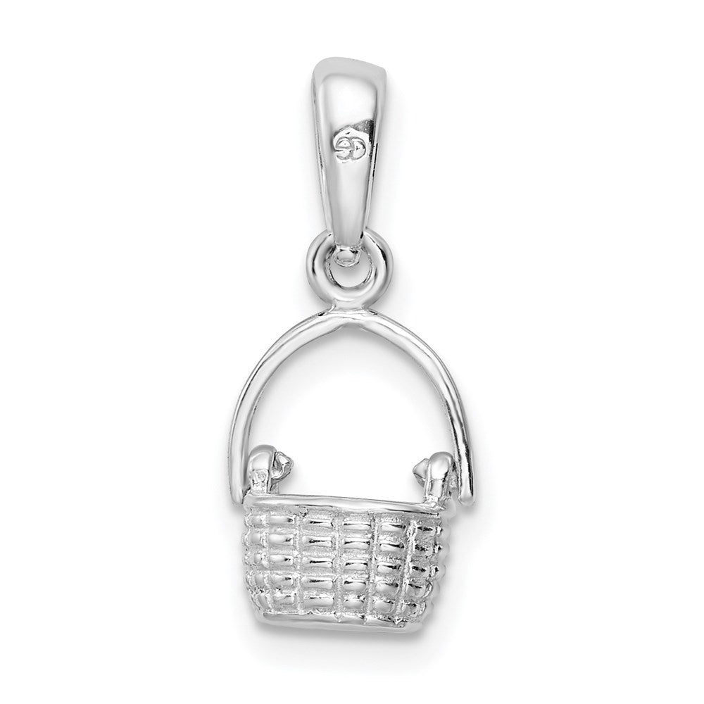 De-Ani Sterling Silver Rhodium-Plated 3D Basket with Moving Handle Pendant QC9885