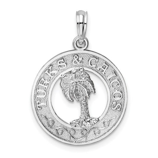 De-Ani Sterling Silver Rhodium-Plated Textured Turks and Caicos Palm Tree Pendant QC9890