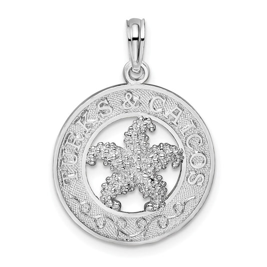 De-Ani Sterling Silver Rhodium-Plated Textured Turks and Caicos with Starfish Pendant QC9891