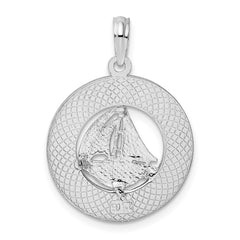 De-Ani Sterling Silver Rhodium-Plated Textured Turks and Caicos with Sailboat Pendant QC9892