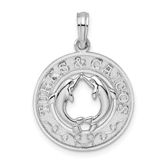 De-Ani Sterling Silver Rhodium-Plated Textured Turks and Caicos Dolphins Pendant QC9893