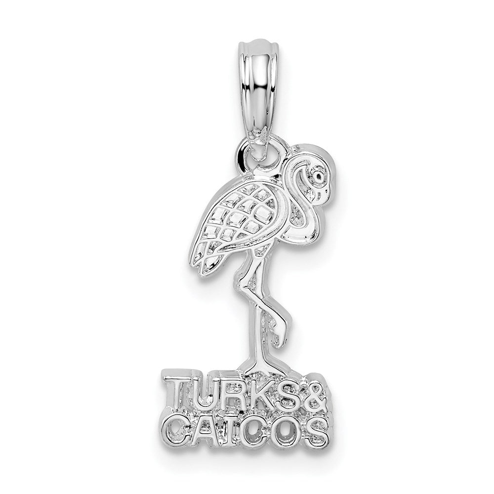 De-Ani Sterling Silver Rhodium-Plated Polished Turks and Caicos Flamingo Pendant QC9895