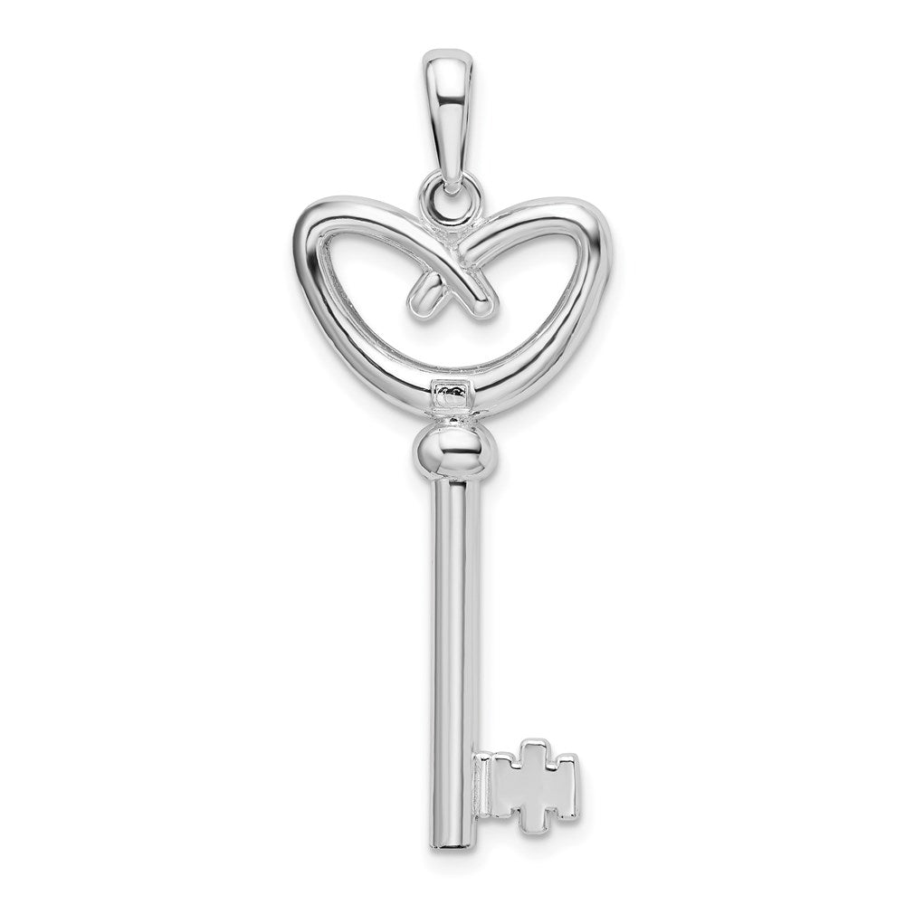 De-Ani Sterling Silver Rhodium-Plated 3D Key to My Heart Pretzel Top Key Pendant QC9898