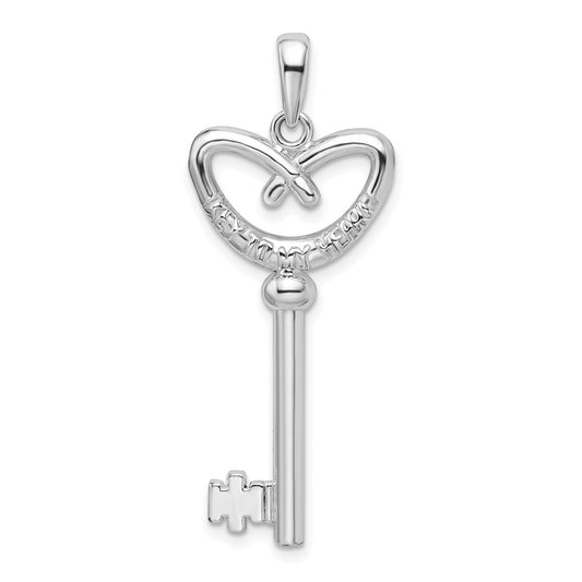 De-Ani Sterling Silver Rhodium-Plated 3D Key to My Heart Pretzel Top Key Pendant QC9898