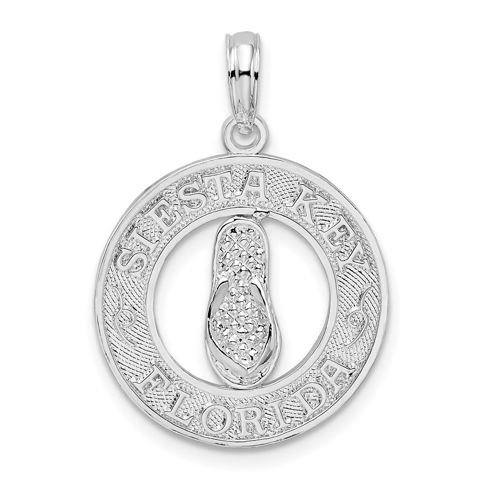 De-Ani Sterling Silver Rhodium-Plated Textured Siesta Key Florida with Flip-flop Pendant QC9915