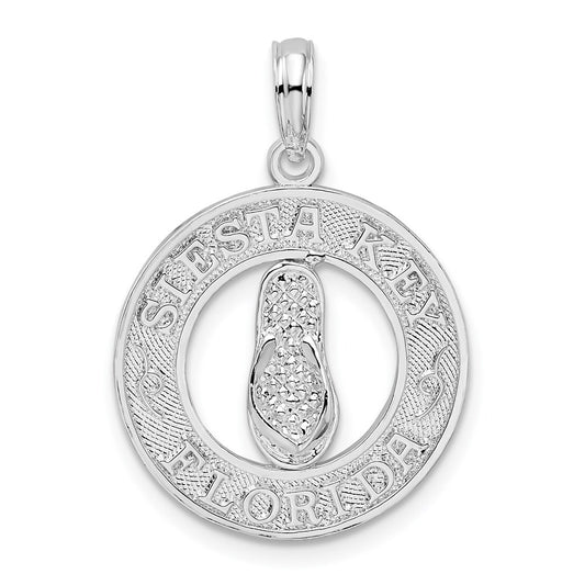 De-Ani Sterling Silver Rhodium-Plated Textured Siesta Key Florida with Flip-flop Pendant QC9915