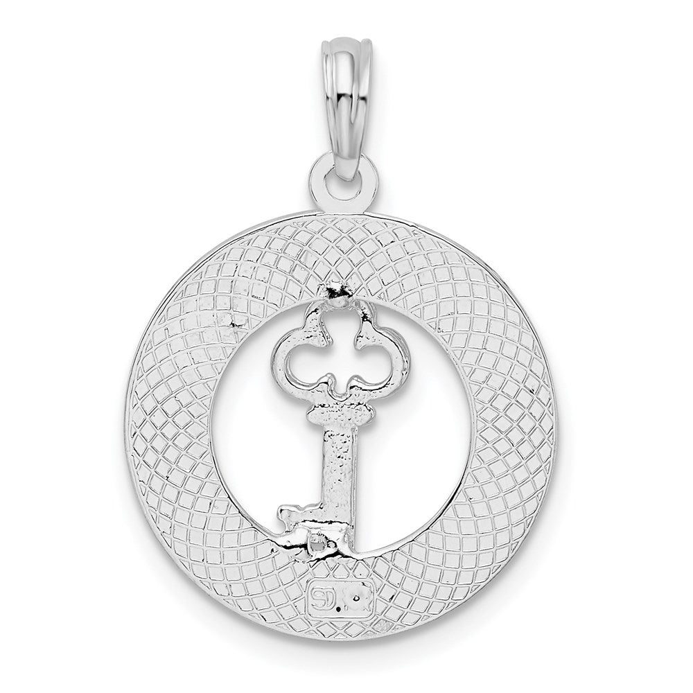 De-Ani Sterling Silver Rhodium-Plated Textured Siesta Key Florida with Key Pendant QC9916