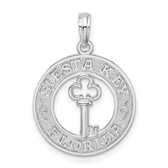 De-Ani Sterling Silver Rhodium-Plated Textured Siesta Key Florida with Key Pendant QC9916