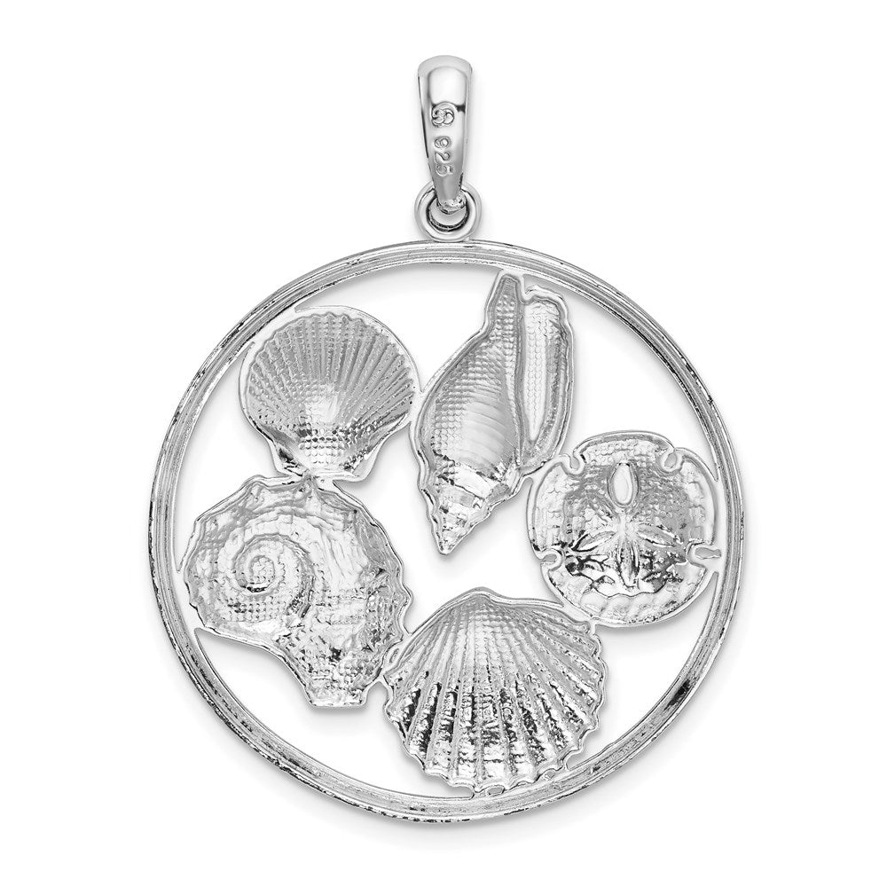 De-Ani Sterling Silver Rhodium-plated Polished Shells in Circle Pendant QC9917