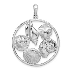 De-Ani Sterling Silver Rhodium-plated Polished Shells in Circle Pendant QC9917