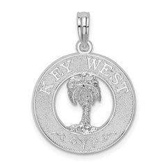 De-Ani Sterling Silver Rhodium-Plated Textured Key West with Palm Tree Pendant QC9923