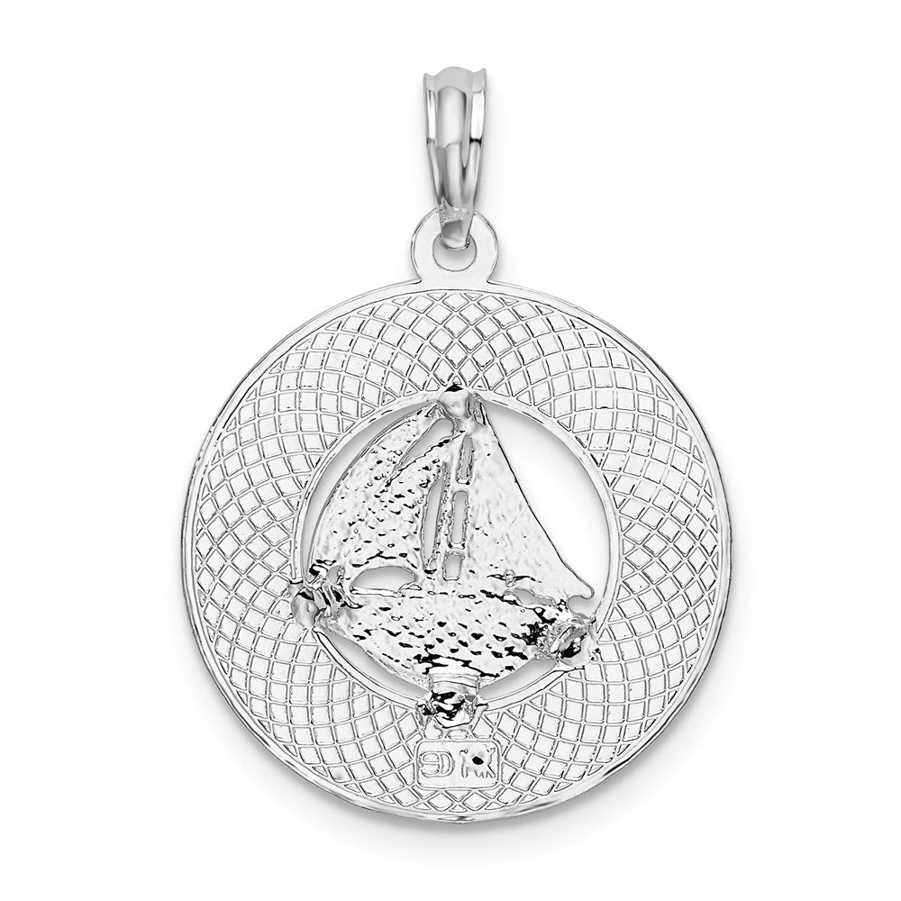 De-Ani Sterling Silver Rhodium-Plated Textured Key West with Sailboat Pendant QC9924