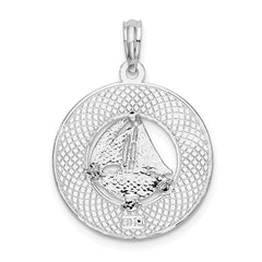 De-Ani Sterling Silver Rhodium-Plated Textured Key West with Sailboat Pendant QC9924