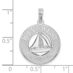 De-Ani Sterling Silver Rhodium-Plated Textured Key West with Sailboat Pendant QC9924