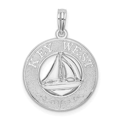 De-Ani Sterling Silver Rhodium-Plated Textured Key West with Sailboat Pendant QC9924