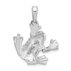 De-Ani Sterling Silver Rhodium-Plated Polished and Textured Frog Hanging by Leg Pendant QC9930