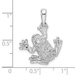 De-Ani Sterling Silver Rhodium-Plated Polished and Textured Frog Hanging by Leg Pendant QC9930