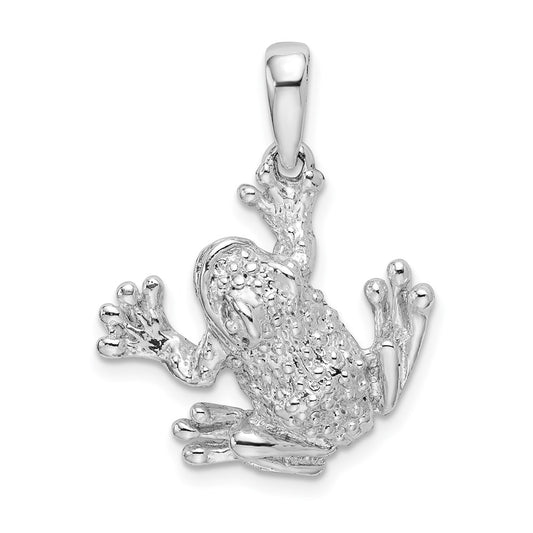 De-Ani Sterling Silver Rhodium-Plated Polished and Textured Frog Hanging by Leg Pendant QC9930