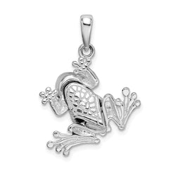 De-Ani Sterling Silver Rhodium-Plated Polished Bug Eyed Frog Pendant QC9933