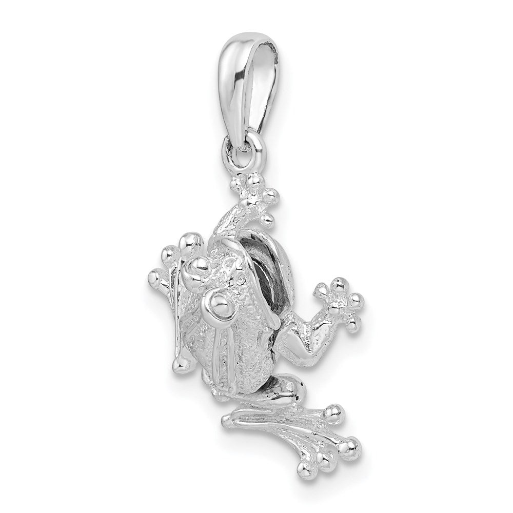 De-Ani Sterling Silver Rhodium-Plated Polished Bug Eyed Frog Pendant QC9933