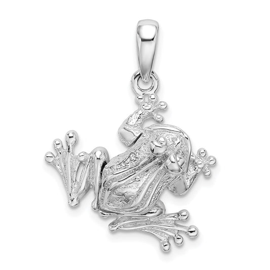 De-Ani Sterling Silver Rhodium-Plated Polished Bug Eyed Frog Pendant QC9933
