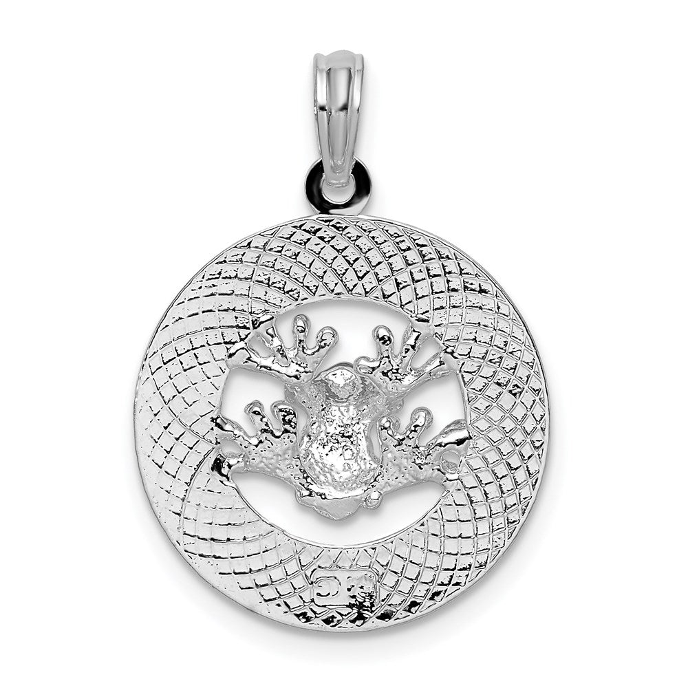 De-Ani Sterling Silver Rhodium-Plated Polished Puerto Rico Circle Frog Pendant QC9935