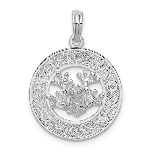 De-Ani Sterling Silver Rhodium-Plated Polished Puerto Rico Circle Frog Pendant QC9935