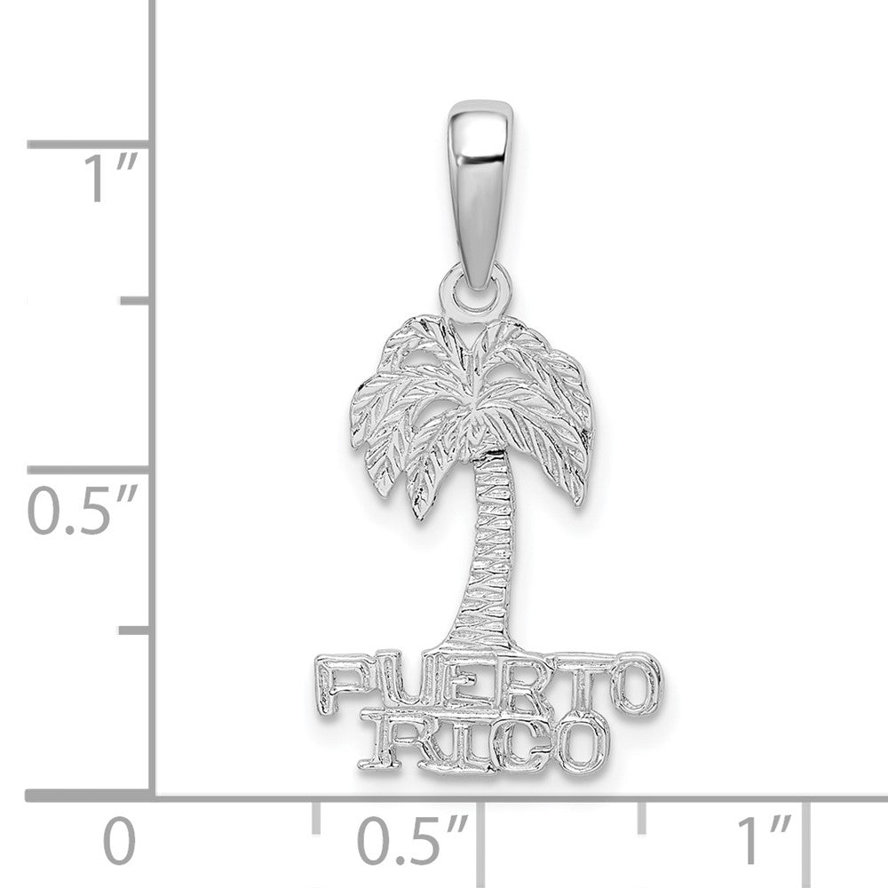 De-Ani Sterling Silver Rhodium-Plated Polished Puerto Rico Palm Tree Pendant QC9936