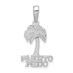 De-Ani Sterling Silver Rhodium-Plated Polished Puerto Rico Palm Tree Pendant QC9936