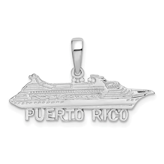 De-Ani Sterling Silver Rhodium-Plated Polished Puerto Rico Cruise Ship Pendant QC9937
