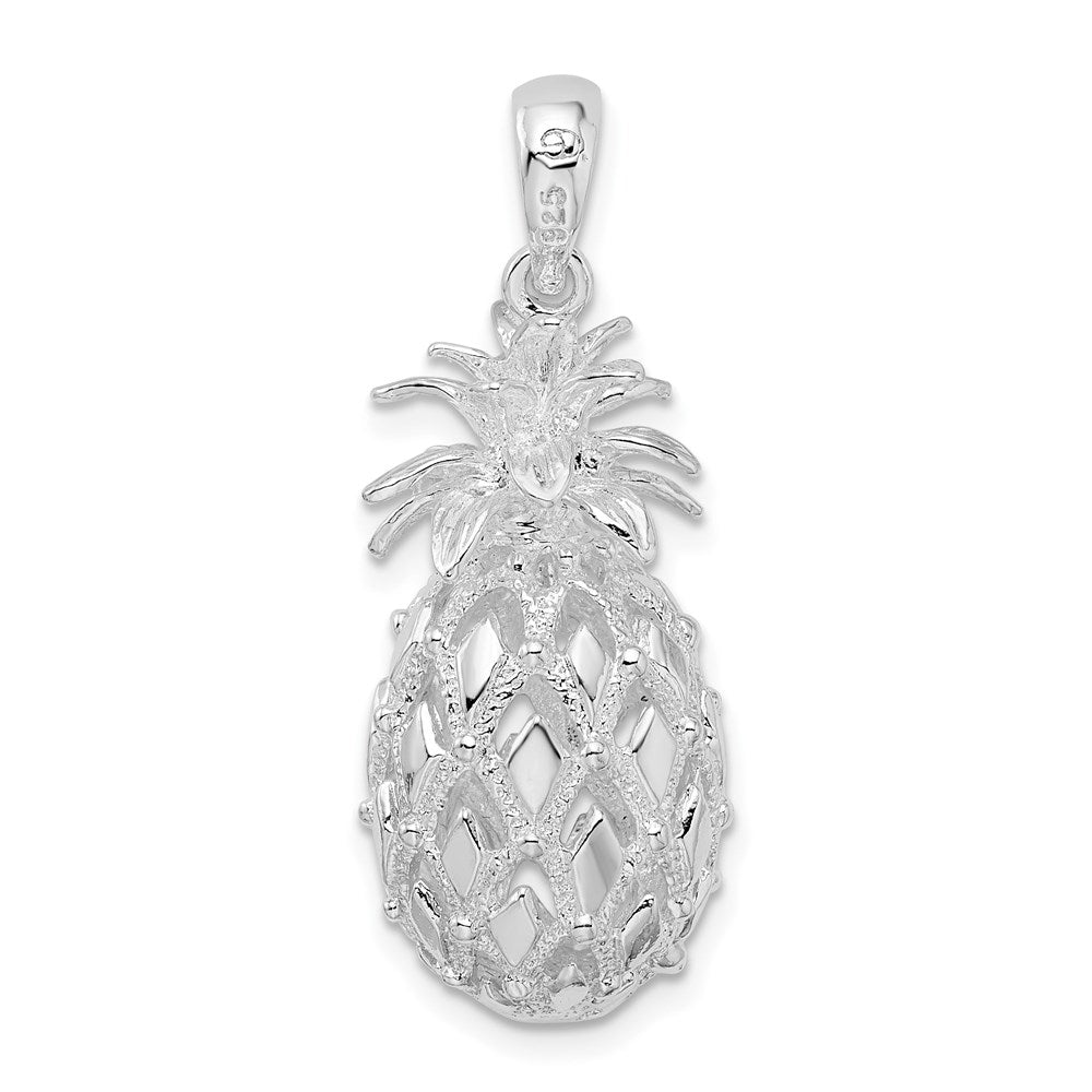 De-Ani Sterling Silver Rhodium-Plated Polished 3D Cut-Out Large Pineapple Pendant QC9939