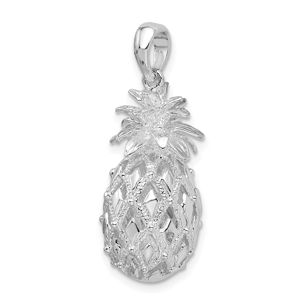 De-Ani Sterling Silver Rhodium-Plated Polished 3D Cut-Out Large Pineapple Pendant QC9939