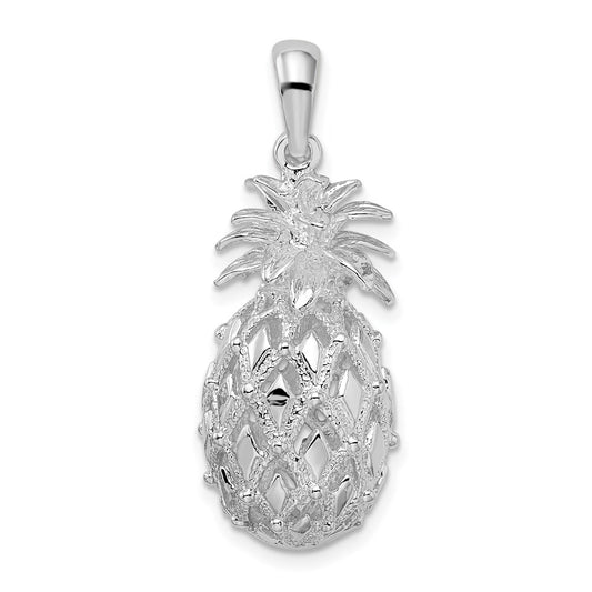 De-Ani Sterling Silver Rhodium-Plated Polished 3D Cut-Out Large Pineapple Pendant QC9939