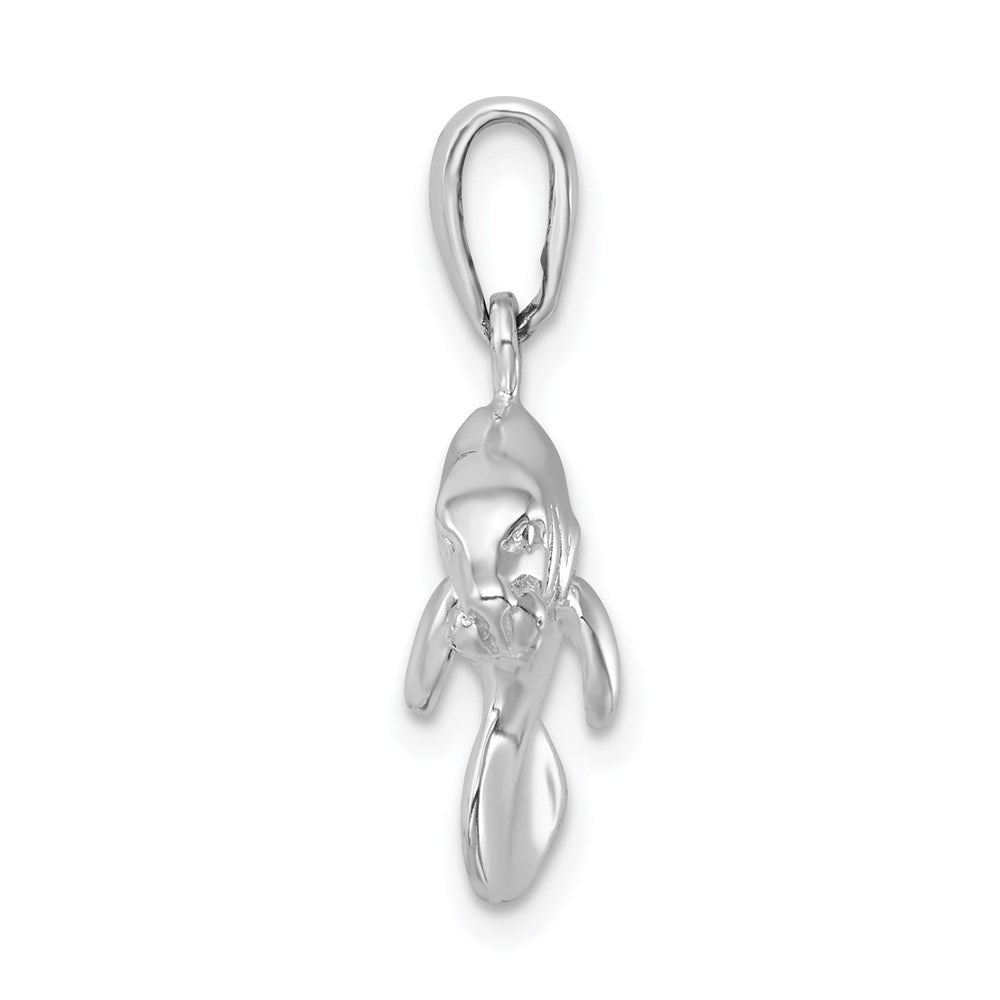 De-Ani Sterling Silver Rhodium-Plated Polished 3D Manatee Pendant QC9958