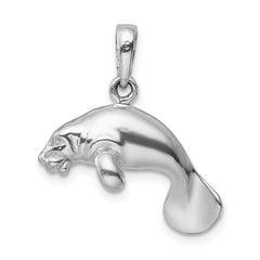 De-Ani Sterling Silver Rhodium-Plated Polished 3D Manatee Pendant QC9958