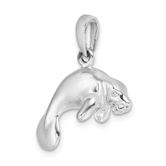 De-Ani Sterling Silver Rhodium-Plated Polished 3D Manatee Pendant QC9958