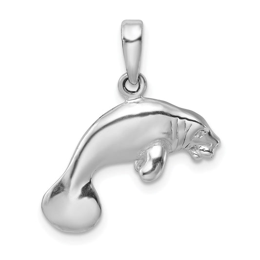 De-Ani Sterling Silver Rhodium-Plated Polished 3D Manatee Pendant QC9958