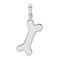 De-Ani Sterling Silver Rhodium-plated Polished Engraveable Dog Bone Pendant QC9959