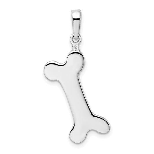 De-Ani Sterling Silver Rhodium-plated Polished Engraveable Dog Bone Pendant QC9959