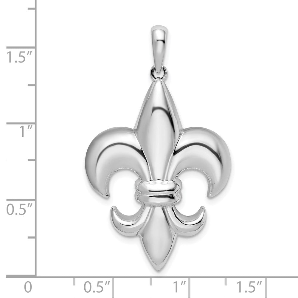 De-Ani Sterling Silver Rhodium-Plated Polished Large Fleur de Lis Pendant QC9960