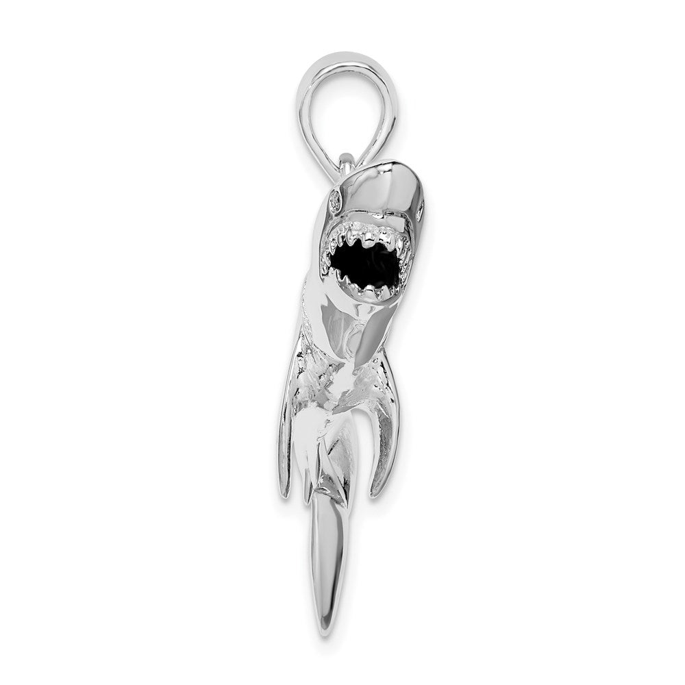 De-Ani Sterling Silver Rhodium-Plated Polished 3D Shark Pendant QC9962