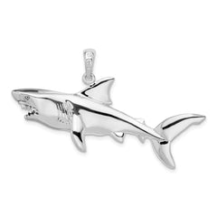 De-Ani Sterling Silver Rhodium-Plated Polished 3D Shark Pendant QC9962