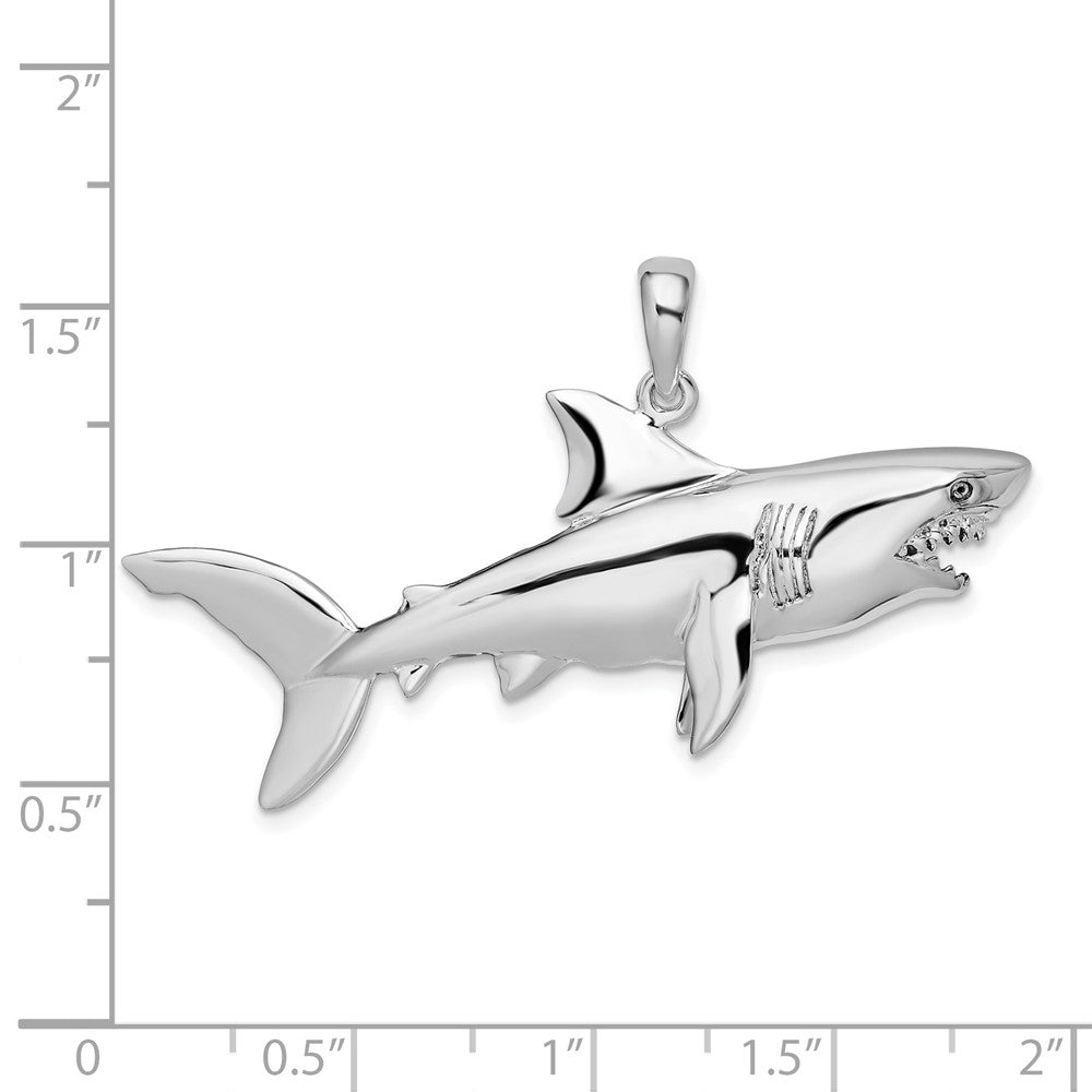 De-Ani Sterling Silver Rhodium-Plated Polished 3D Shark Pendant QC9962