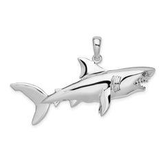 De-Ani Sterling Silver Rhodium-Plated Polished 3D Shark Pendant QC9962
